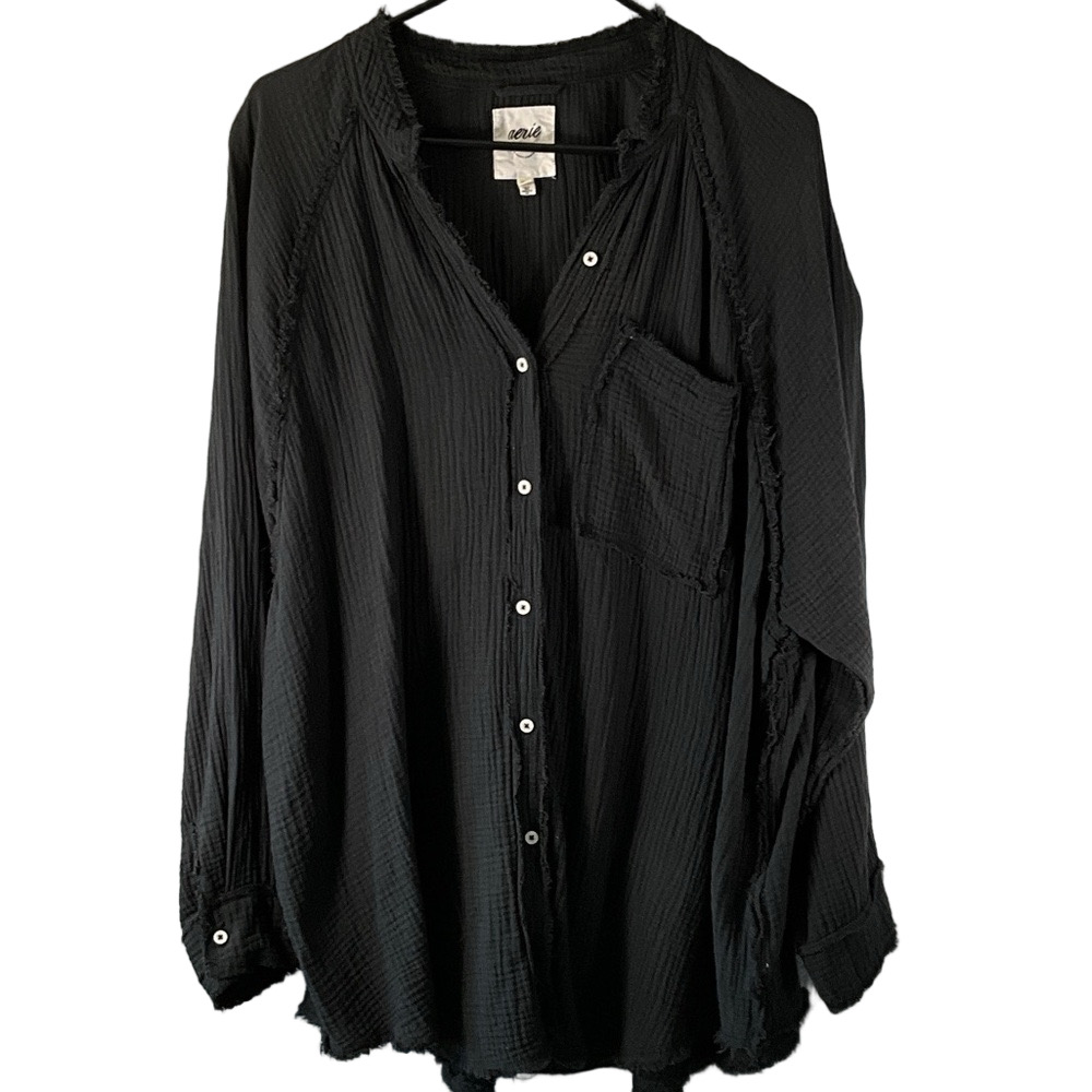 Aerie Black Casual Button Down Shirt